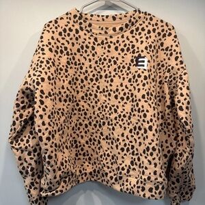 ELL And Emm Leopard Print Top XL Tan Black Crew Neck Sweatshirt Pullover